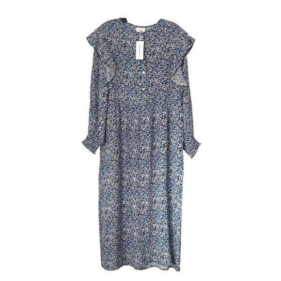 Sonmer‎ Womens Floral Long Sleeve Ruffle Trim Maxi Dress Blue Multi Small NWT - Picture 1 of 11